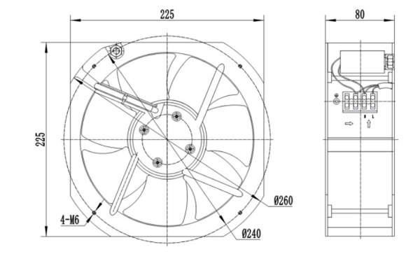 Dimension of AG200B-A092B2-00 Axial Fan 225-80A