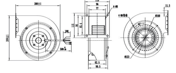 Dimension of DG140A-A092 Forward Curved Single Inlet Φ 140A-62